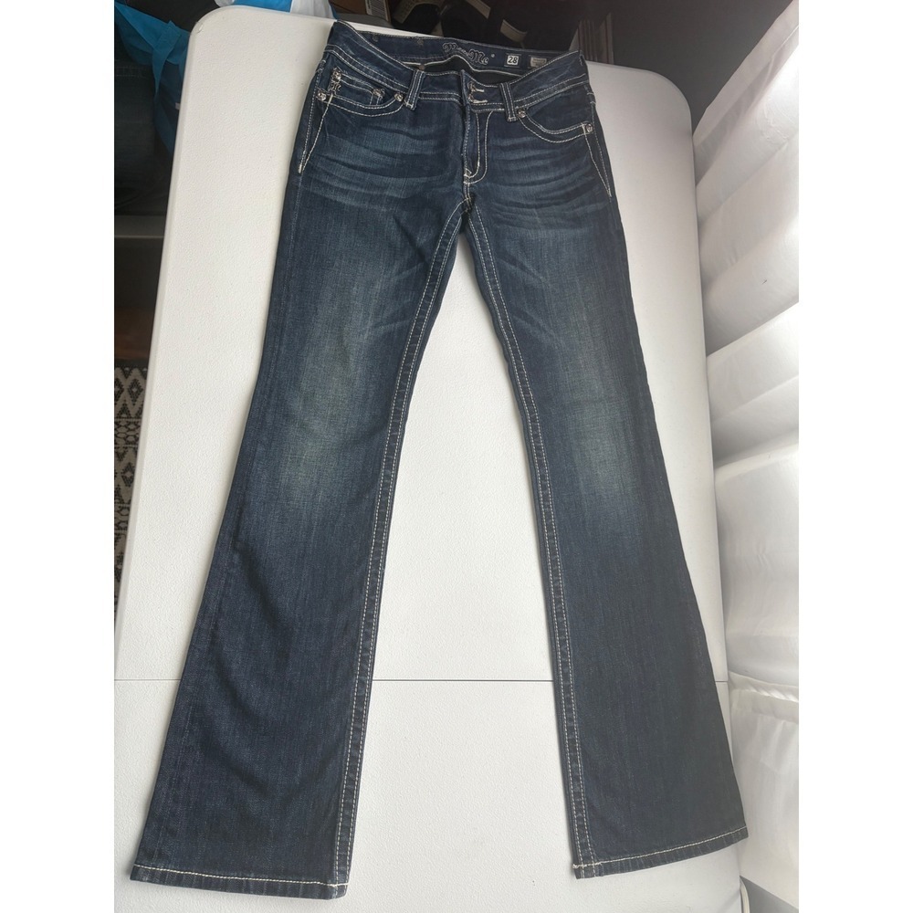 Miss Me Bootcut‎ Jeans Embellished Pockets Dark Wash Denim Women's Size 28